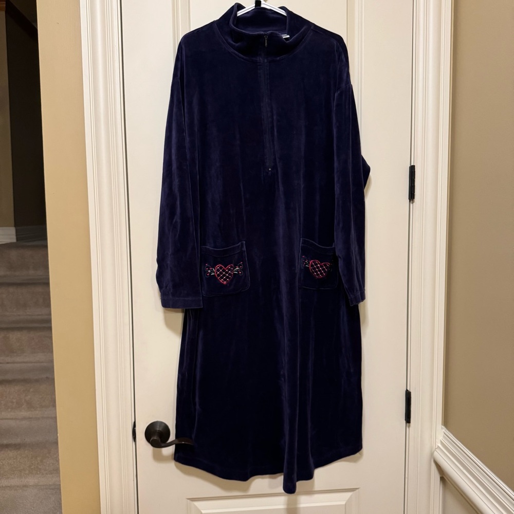 Elegant Navy Blue Women's Robe vintage zip up